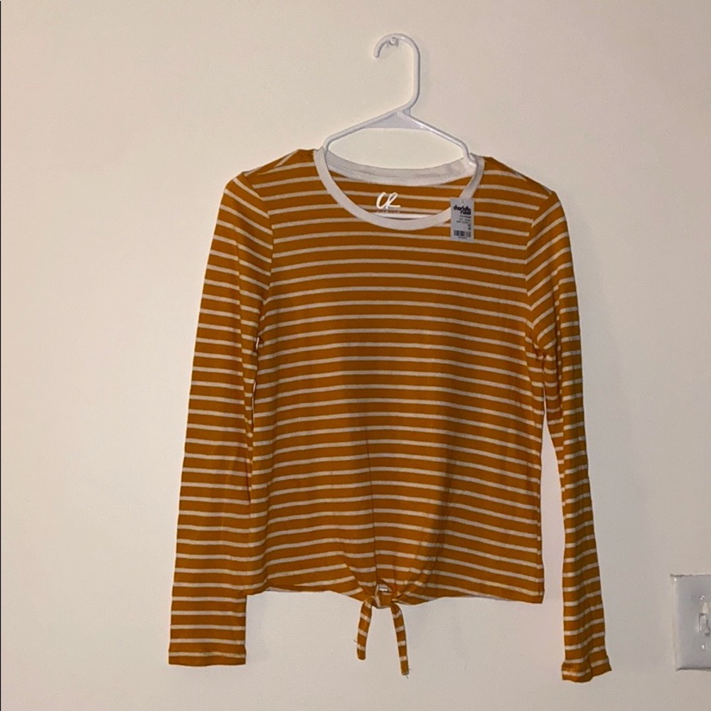 yellow and white striped long sleeve shirt